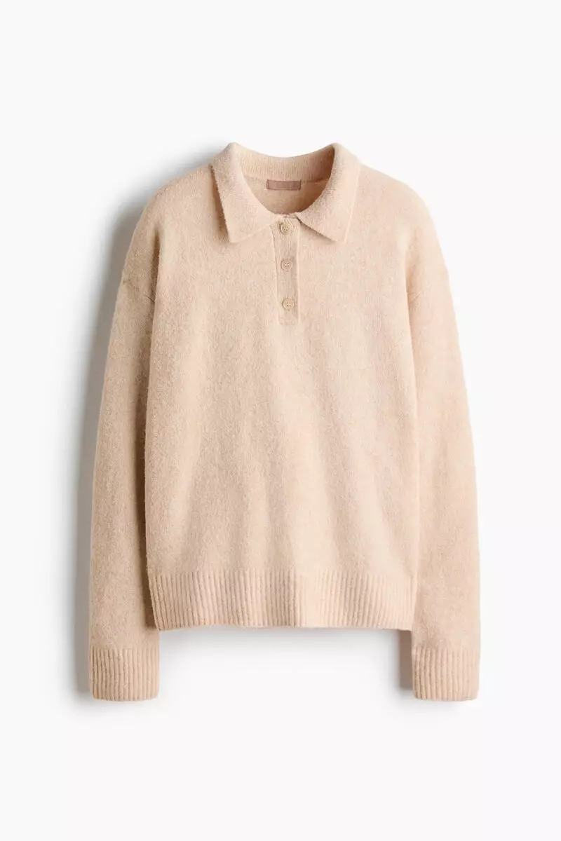 Cable-knit polo jumper