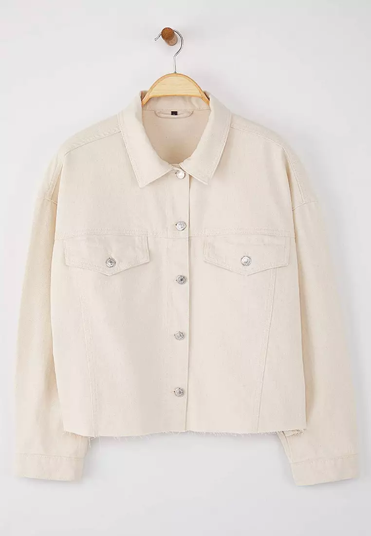 Oversize/Loose Cut Crop Denim Plus Size Jacket
