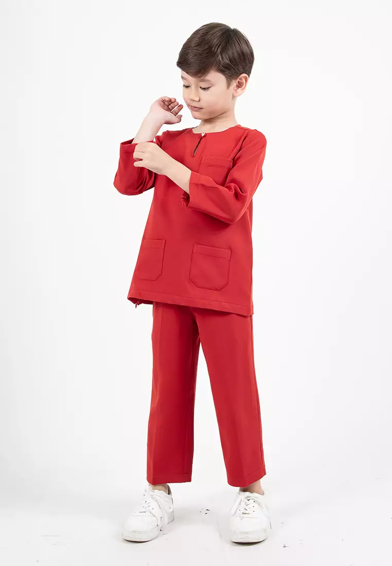 Alain Delon Slim Fit Baju Johor Ayah Anak Sedondon set - 19024504C-68DkOrange