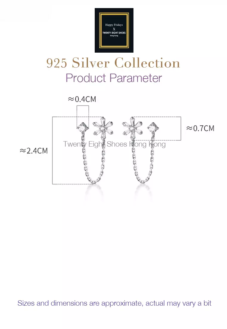 925 Silver Zircon Chain Floral Earrings JW AR-G5546