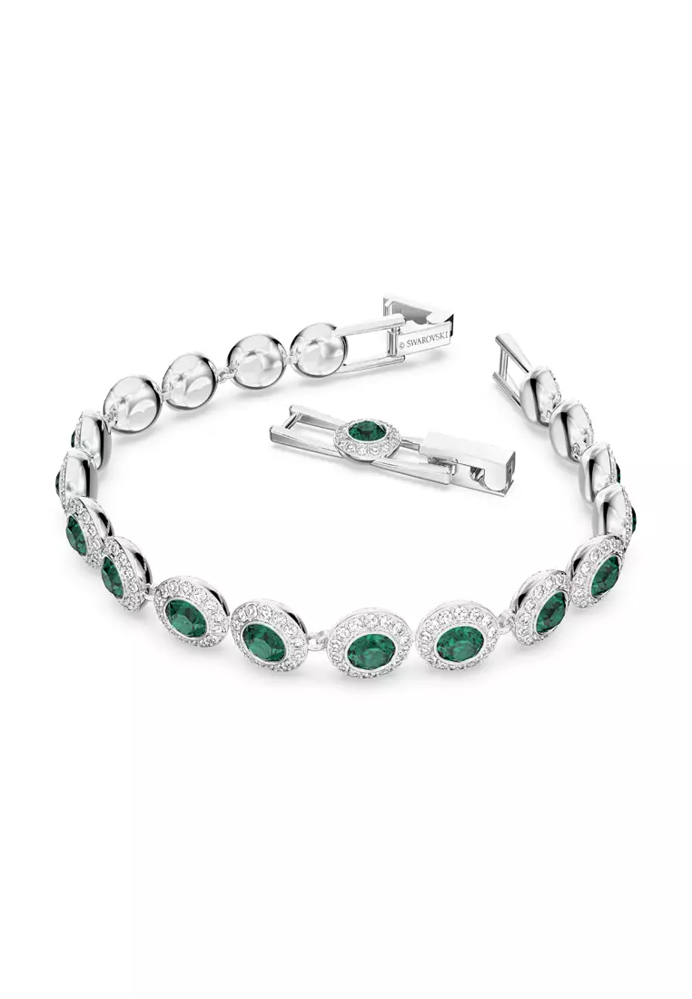 Una Angelic Tennis bracelet, Round cut, Pavé, Medium, Green, Rhodium plated