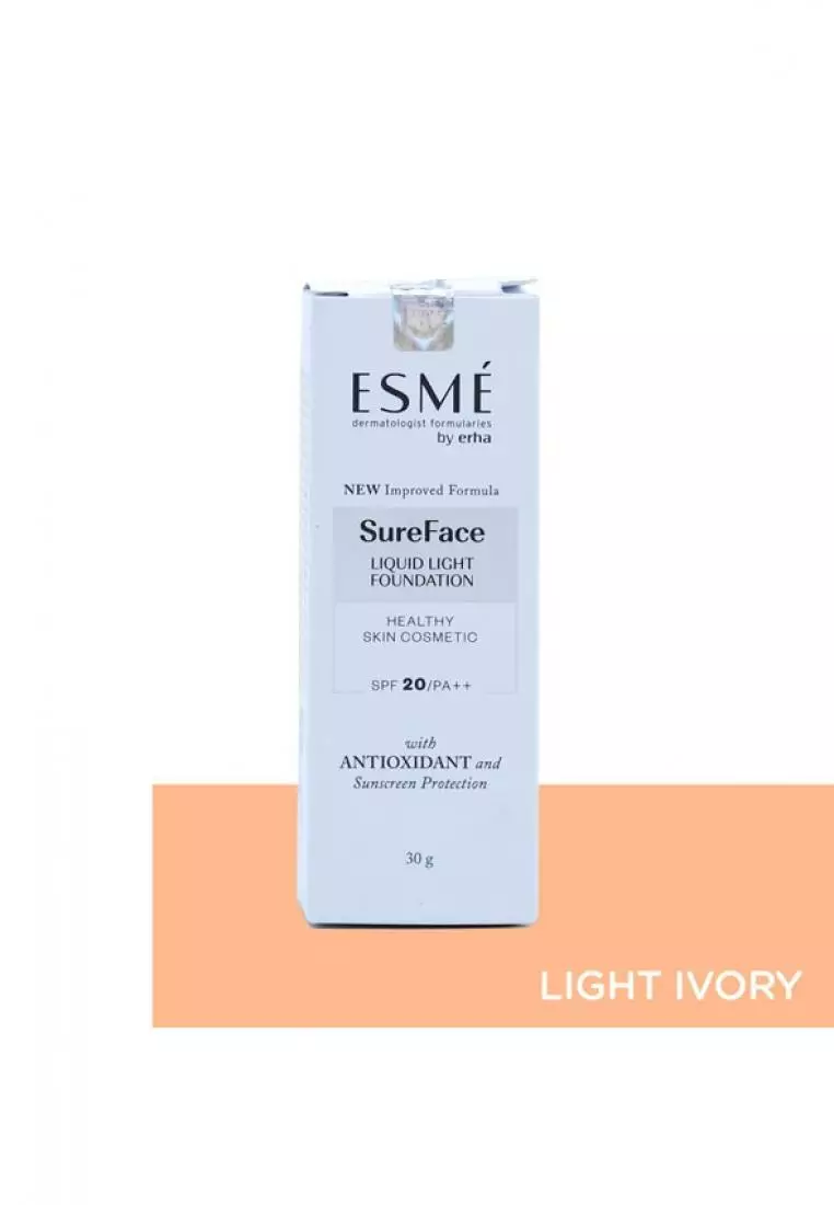 ERHA Esme Sureface Liquid Foundation Spf20/Pa++ Light Ivory 30G - Alas Bedak