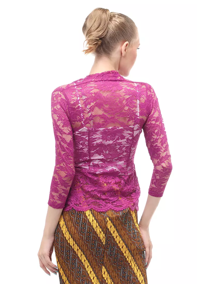 Hara Kebaya Seri 2 Motif Brokat Long Sleeves Atasan Wanita Transparan Premium Quality - Magenta