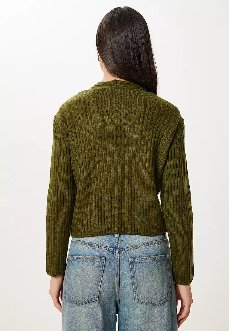 Cross Detailed Ribbed Knitwear Sweater