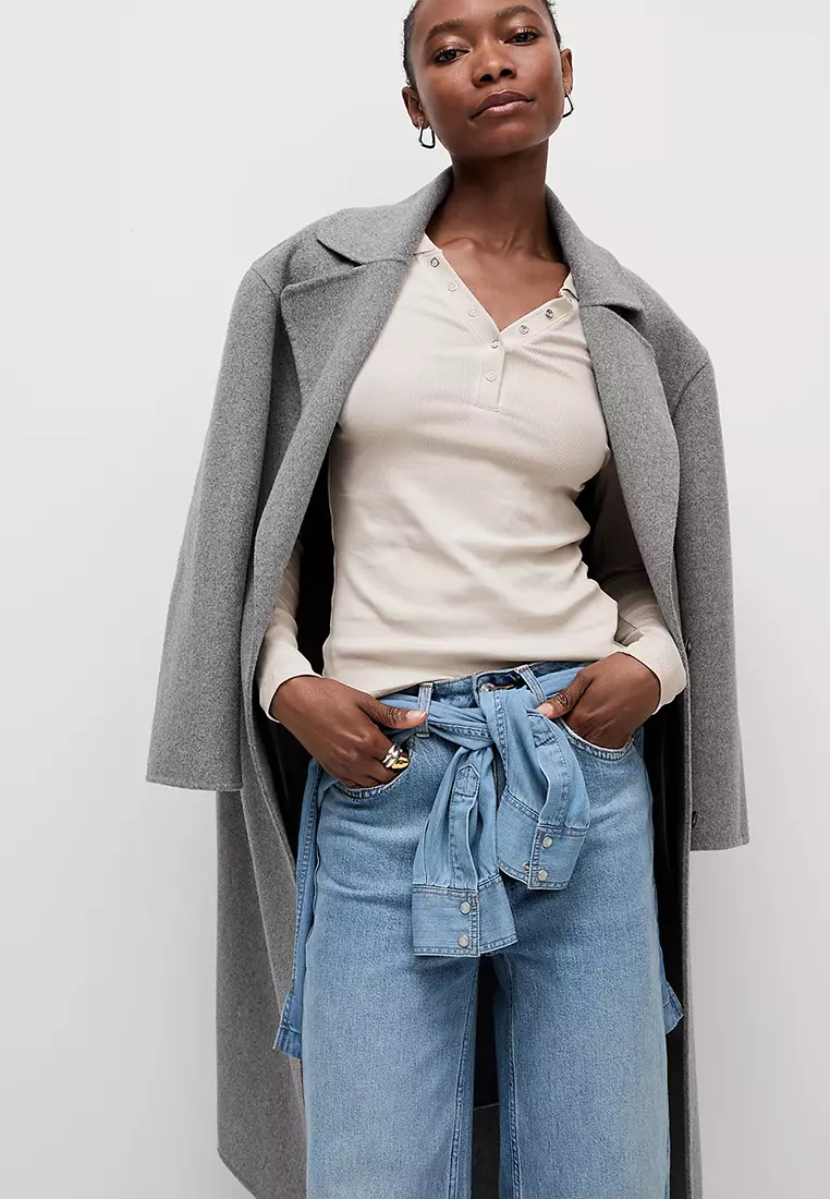 Cotton Rich Ribbed Collared Polo Top