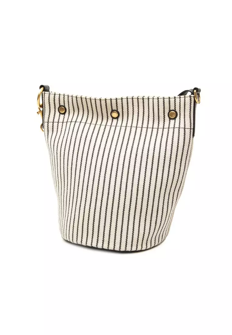 Pre-Loved Saint Laurent Striped Canvas Rive Gauche Bucket Bag