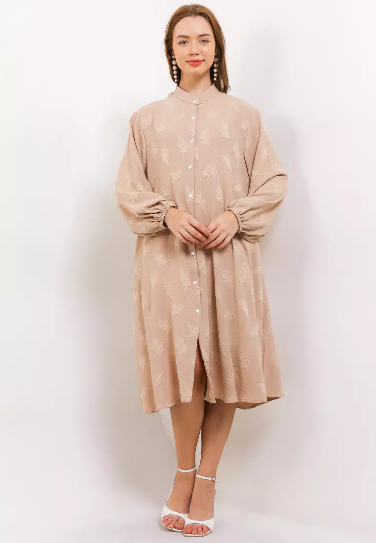 Mandarin Collar L/S Jacquard Shirt Dress