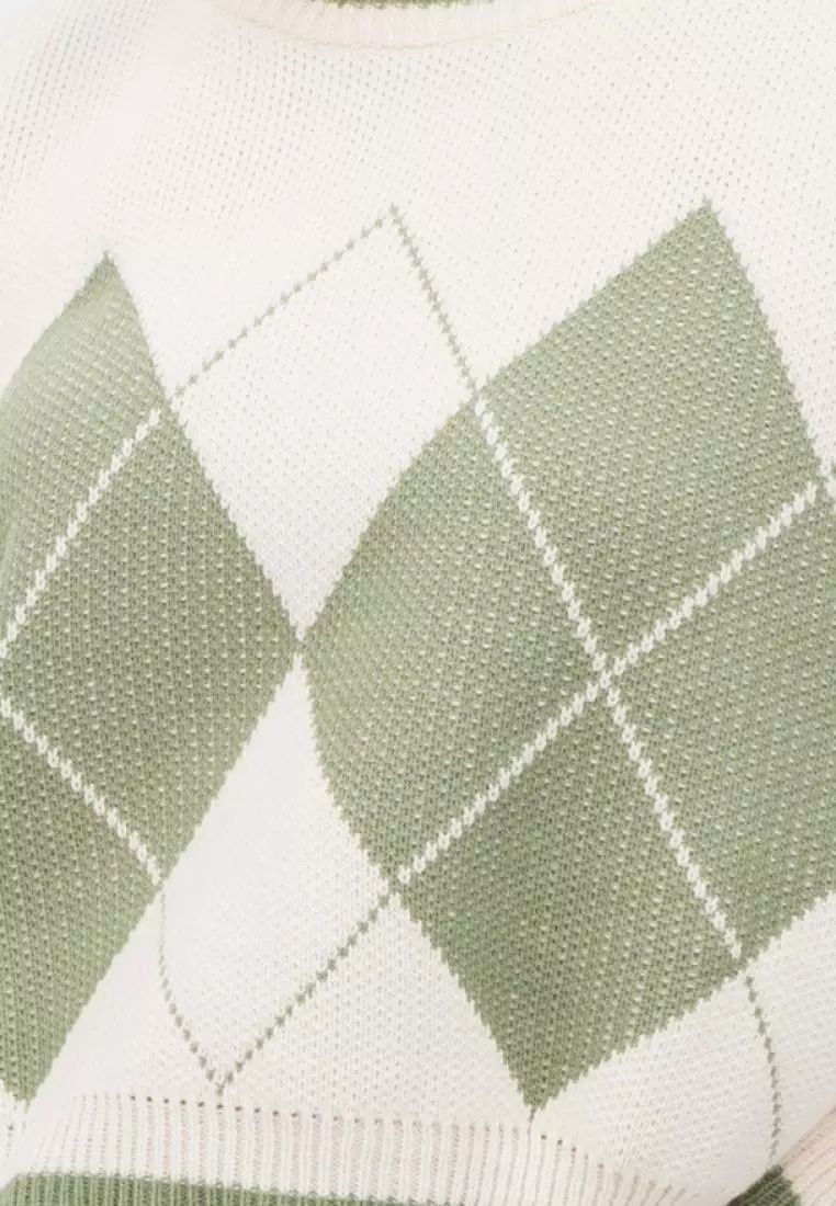 Diamond Crop Sweater in Green