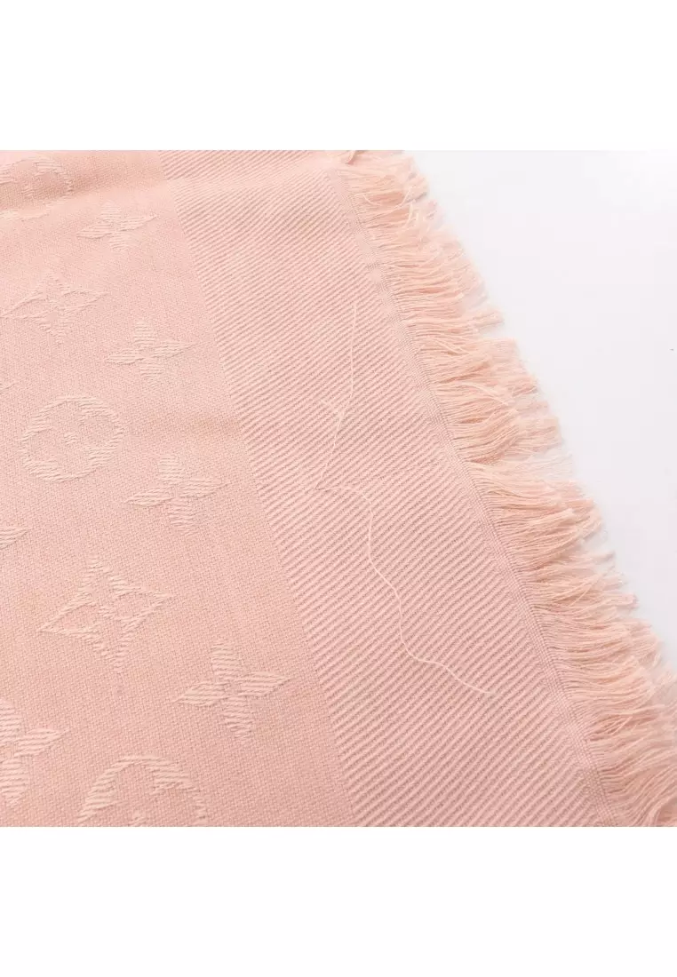 Pre-Loved Louis Vuitton shawl monogram Naturel large size Stall silk wool pink