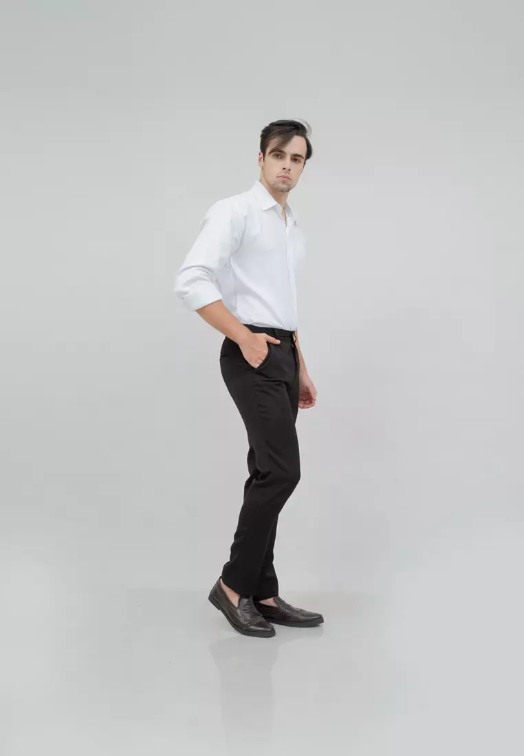 Celana panjang pria kerja formal bahan slim fit PINGGANG KARET Cokelat