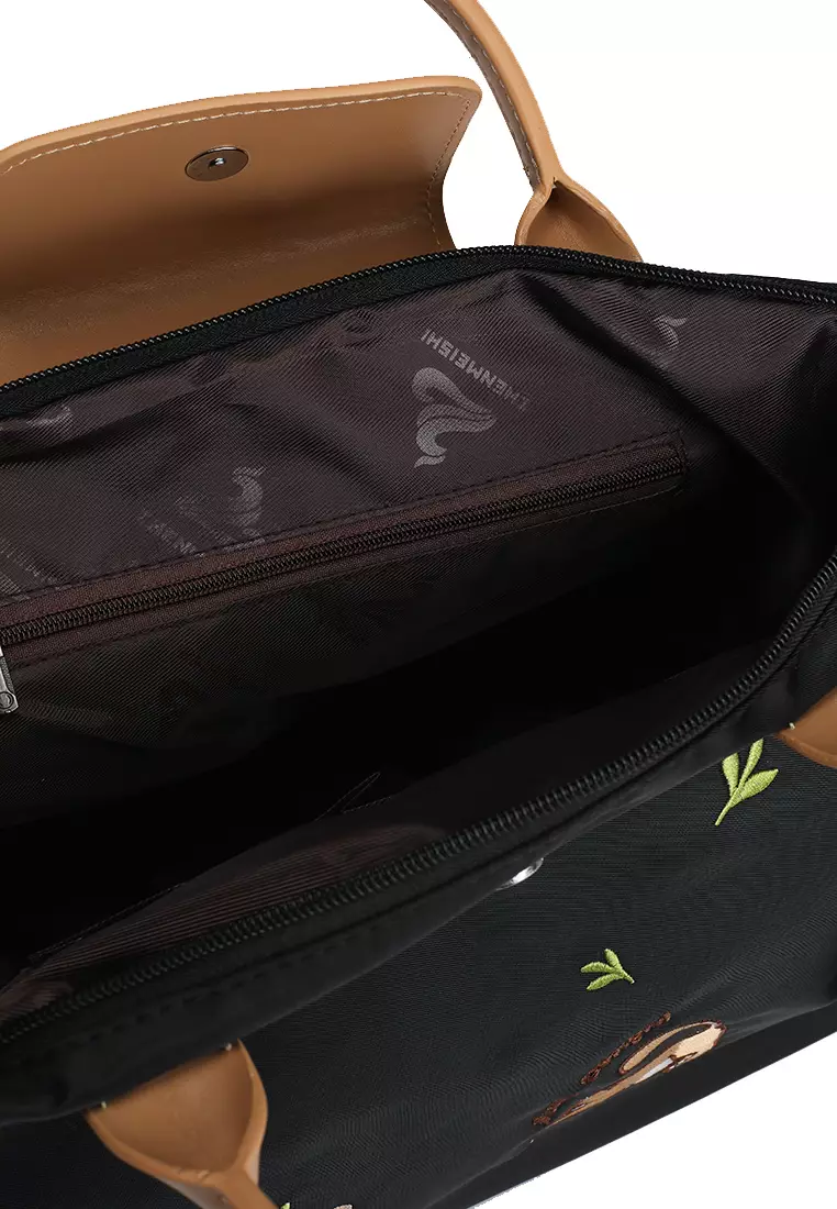 Embroidery Convertible Top Handle Bag