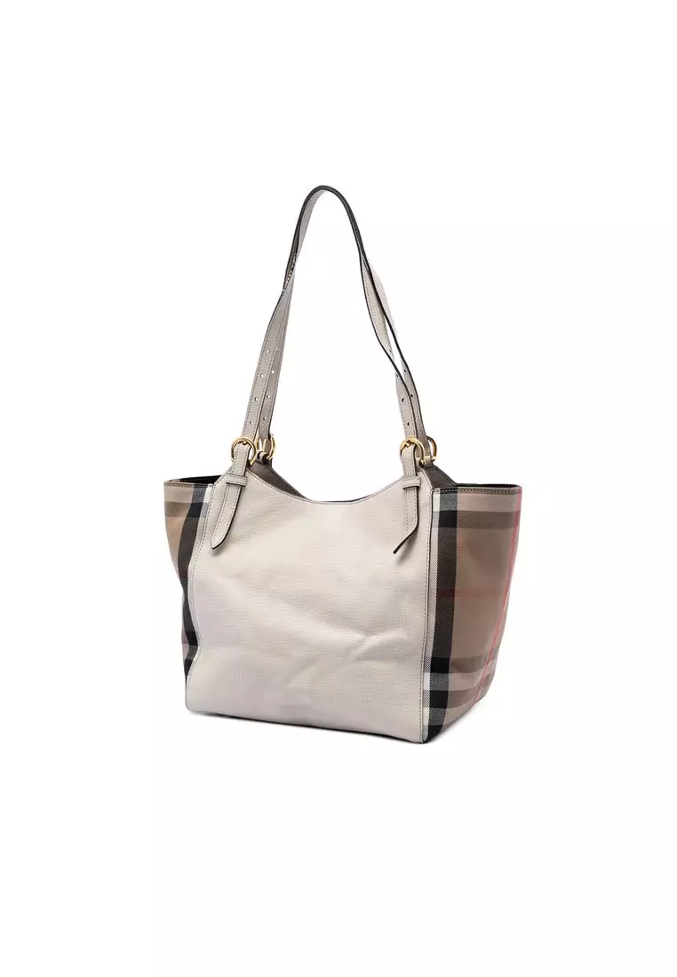 Pre-Loved Burberry Small Leather And House Check Canvas Canterbury Tote