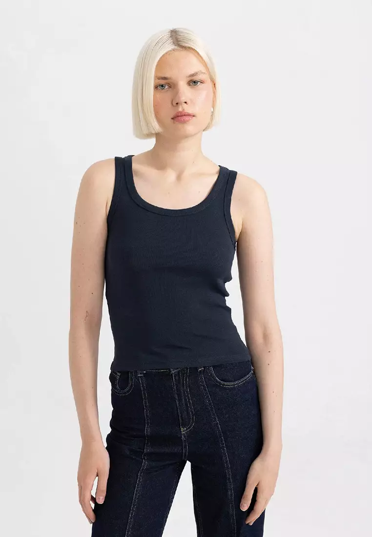 Slim Fit Slim Fit U Neck Basic Plain Ribbed Undershirt C9826Axns