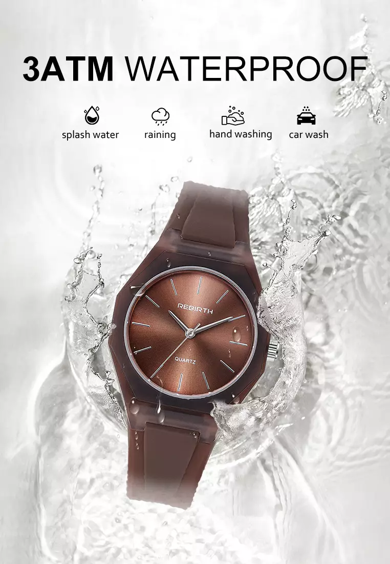 Jam Tangan Wanita Simple Analog Tali Silicone Anti Air Jam Tangan Cewek brown