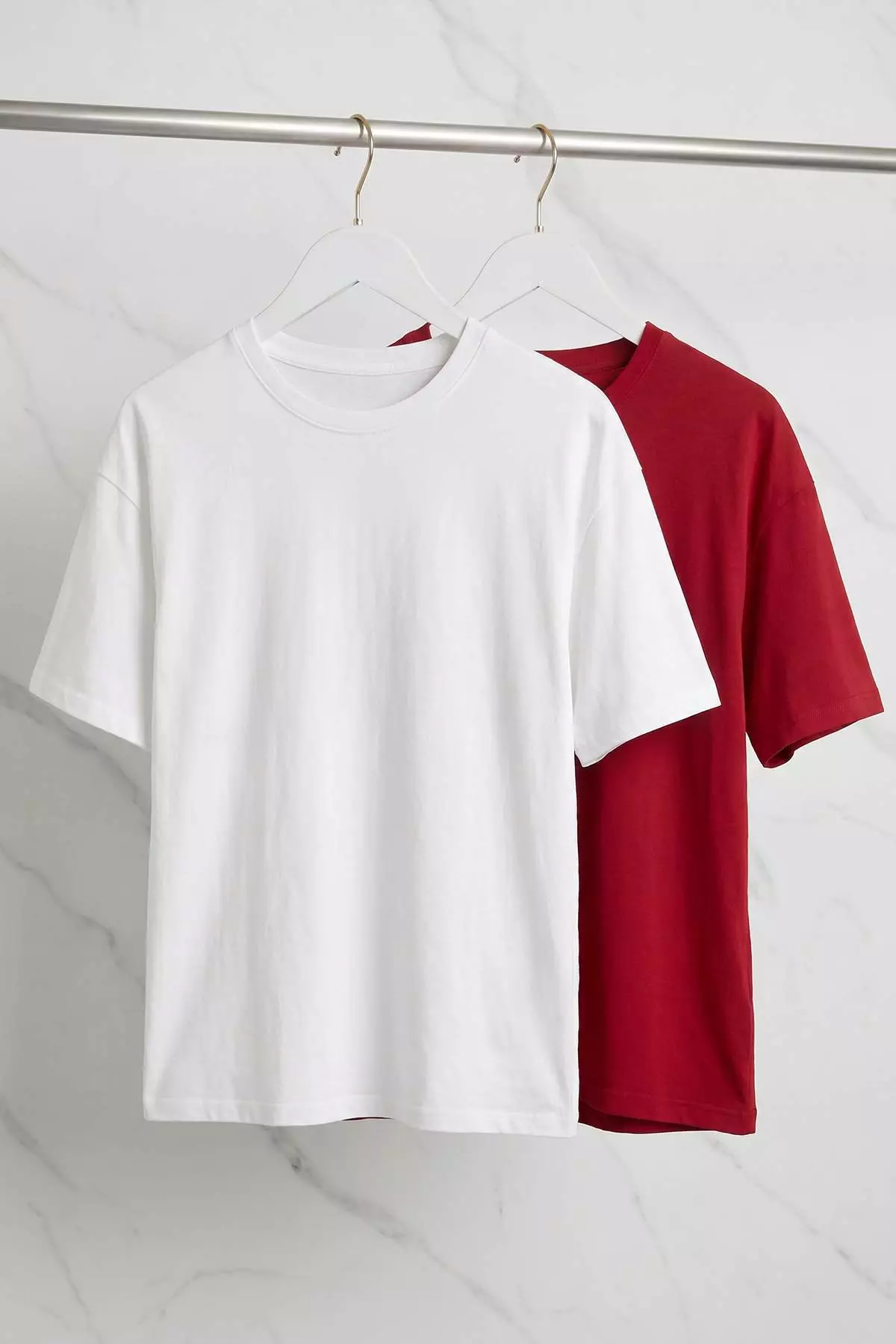 Red - White Oversize/Relaxed Fit 100% Cotton T-Shirt Tmnss24Ts00038