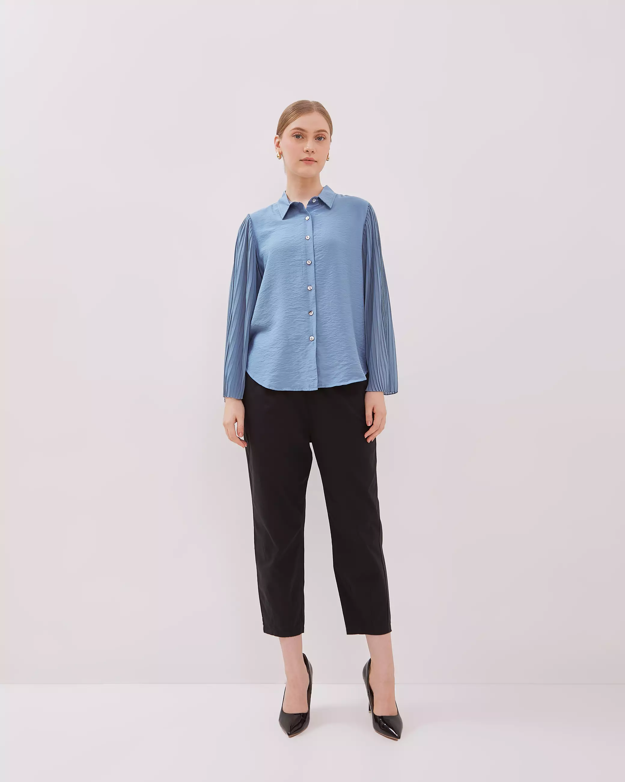 Urban Exchange Molly Blue Blouse - Atasan Blouse Wanita Lengan Panjang Warna Blue