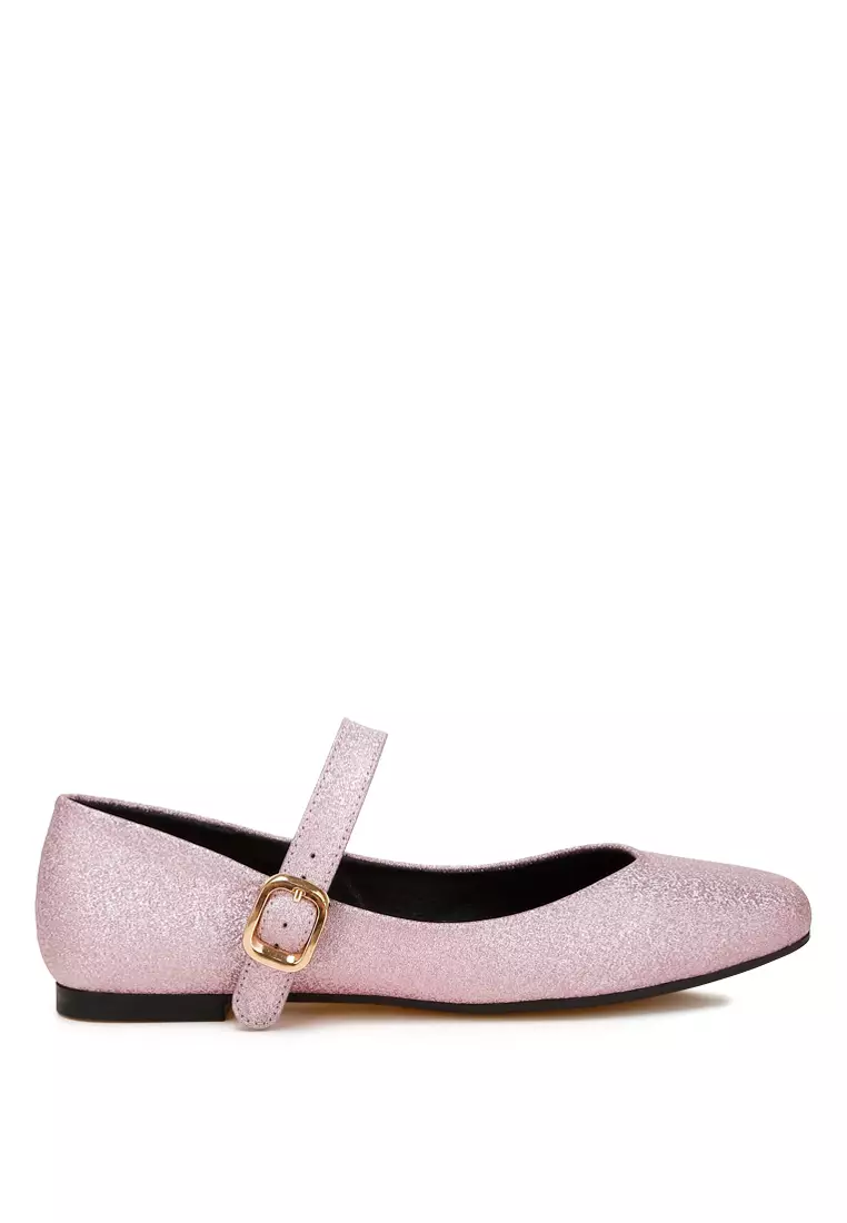 Discount on London Rag  shoes - SKU: Glitter Pin Buckle Ballerinas in Pink