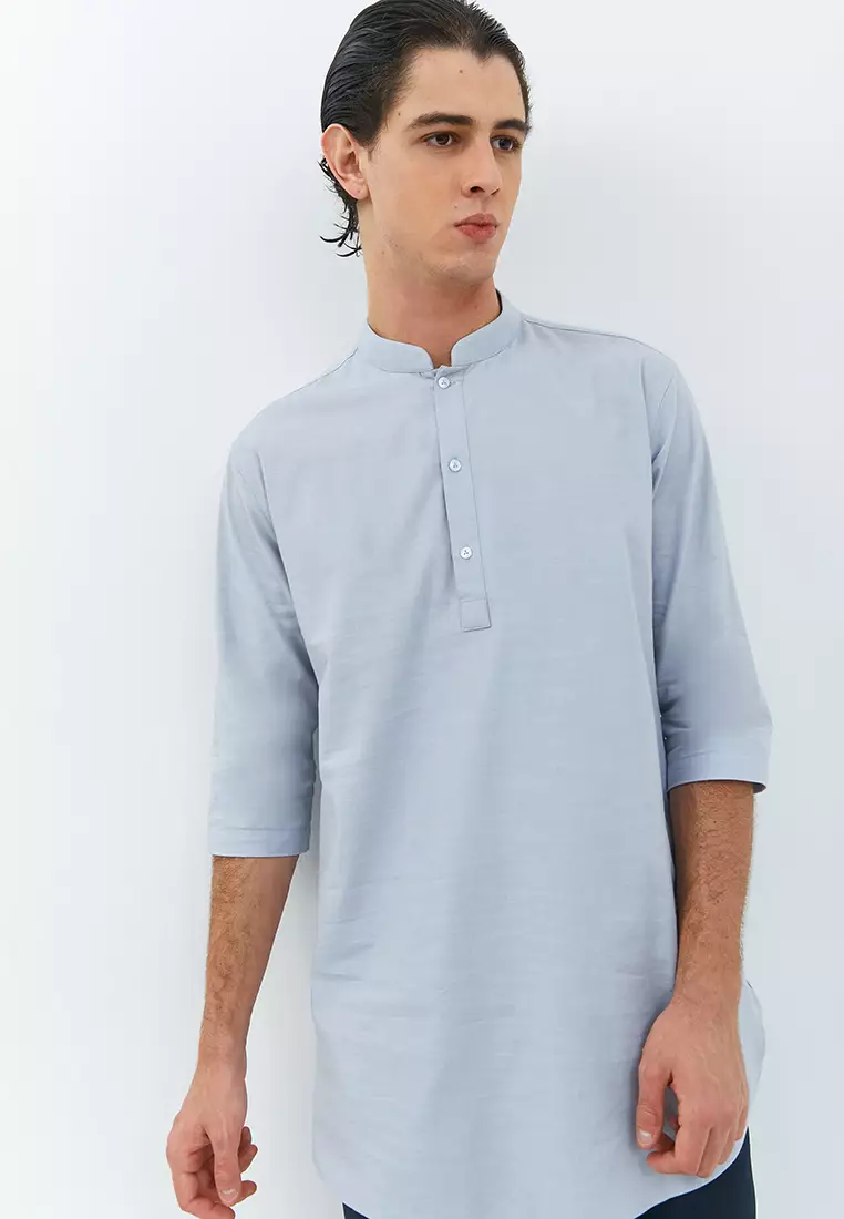 Jobb Arkhan Baju Koko Pria Kurta Lengan Pendek Regular Fit Abu-Abu