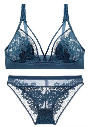 ZITIQUE blue Ultra-thin Breathable Lace Without Steel Ring Bra-Blue 0B967US6579369GS_1