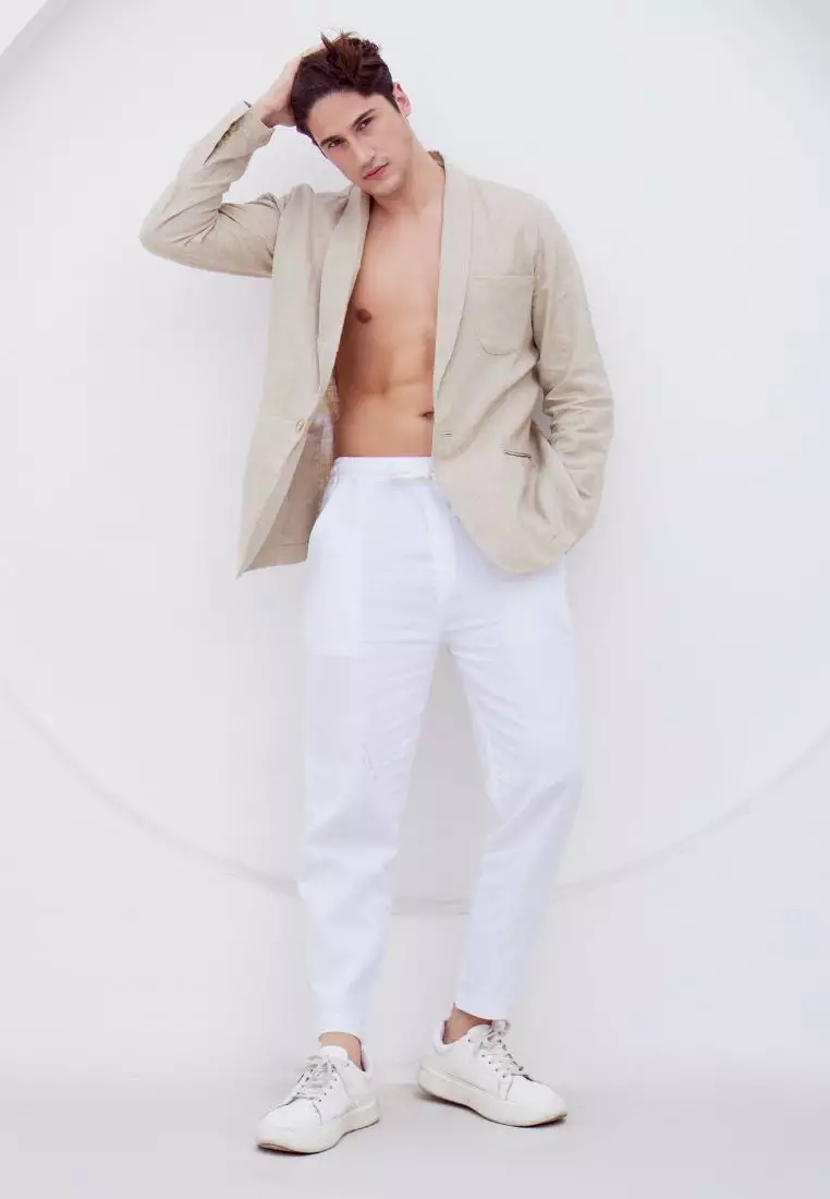 Uluwatu Celana Panjang Linen Pria Putih | Linen Long Pants Men White