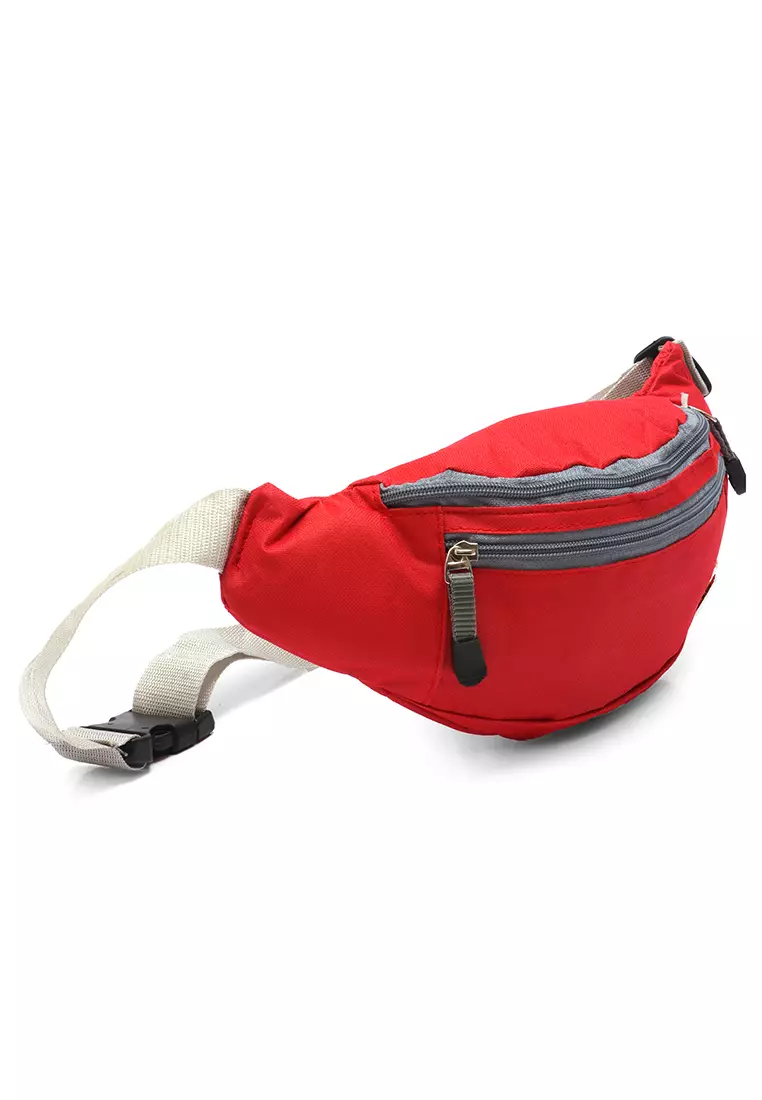Noice Waisbag unisex Plain Casual Fashion Style Sport Large Storage Material Polyster ORIGINAL - Red Grey