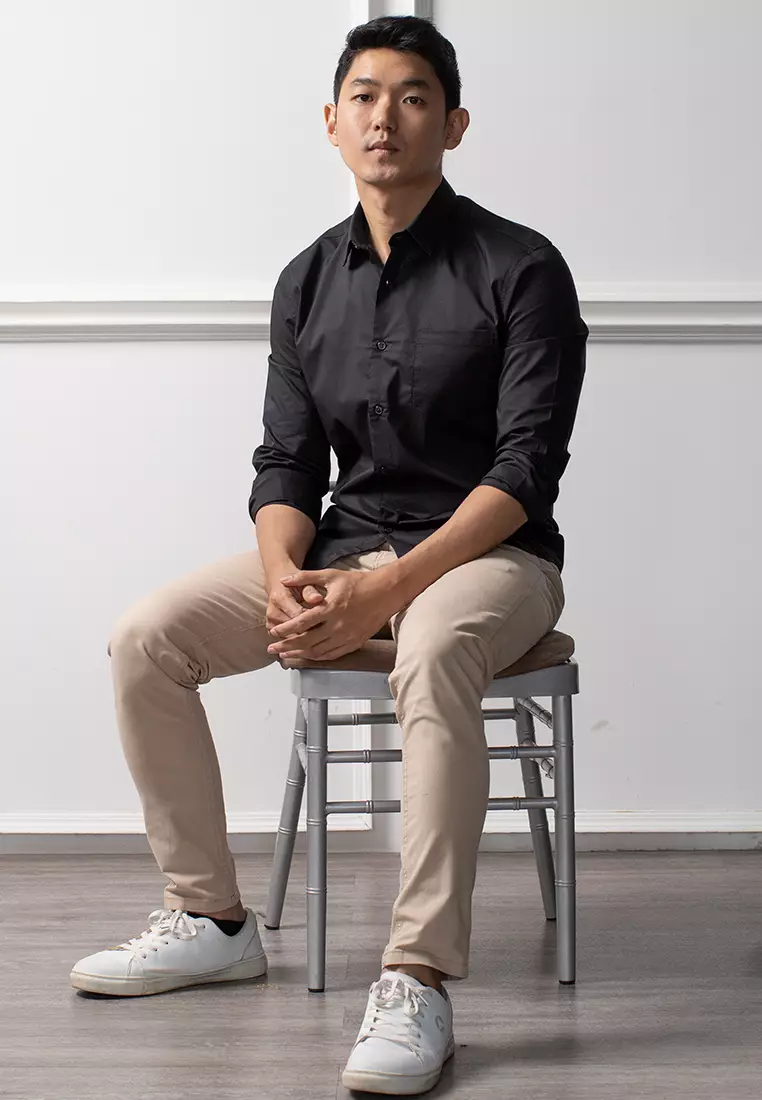 Kemeja tangan panjang Formal Stretch oxcon Black