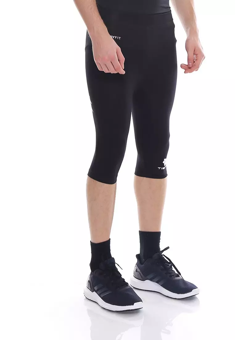 Tiento Man Compression Half Pants Black White Celana Legging Leging Selutut Pria Olahraga Original