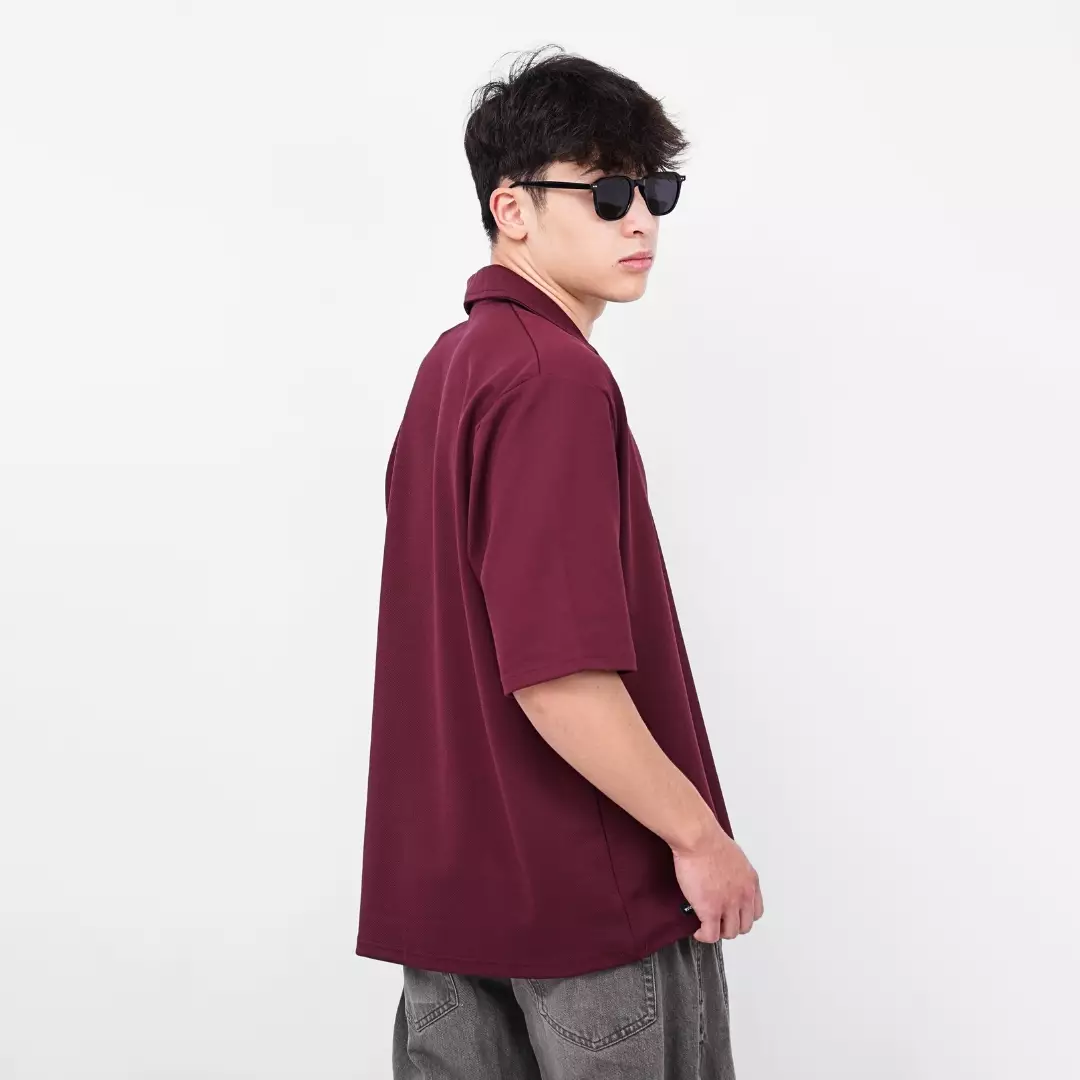 Ryusei Polo Oversize Kudo Twill Maroon