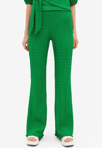 Monki green Textured Flared Trousers 43C37AADCA9B6AGS_1
