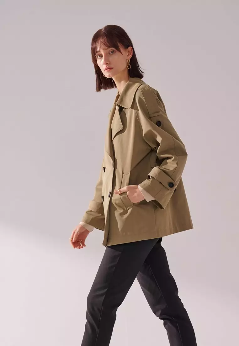 草綠中長版風衣外套