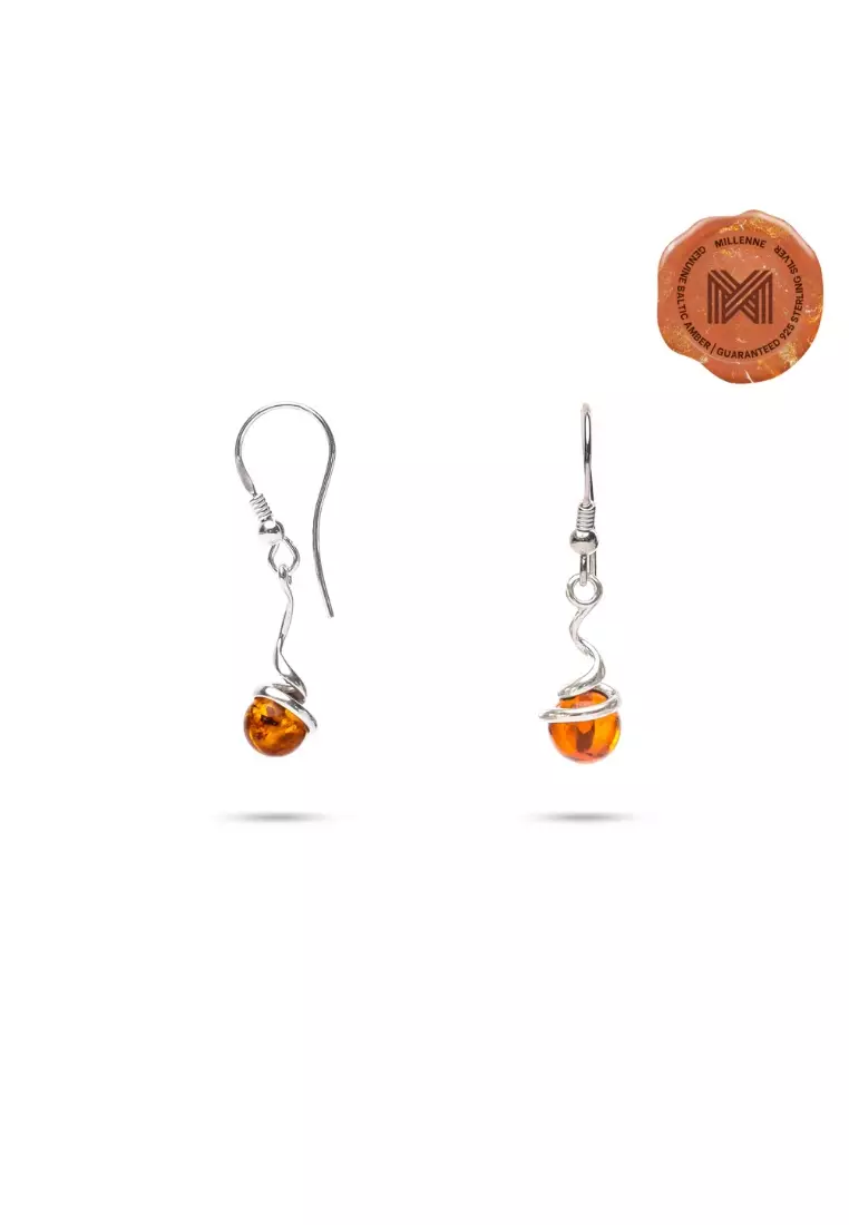 Multifaceted Baltic Amber Pill Silver Earrings with 925 Sterling Silver