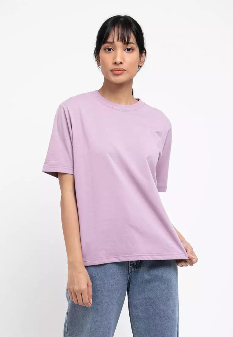 Forest Ladies Premium 100% Cotton Heavy Weight Boxy Cut Crew Neck T Shirt Women | Oversized T Shirt Perempuan - 822323-76SmokePurple