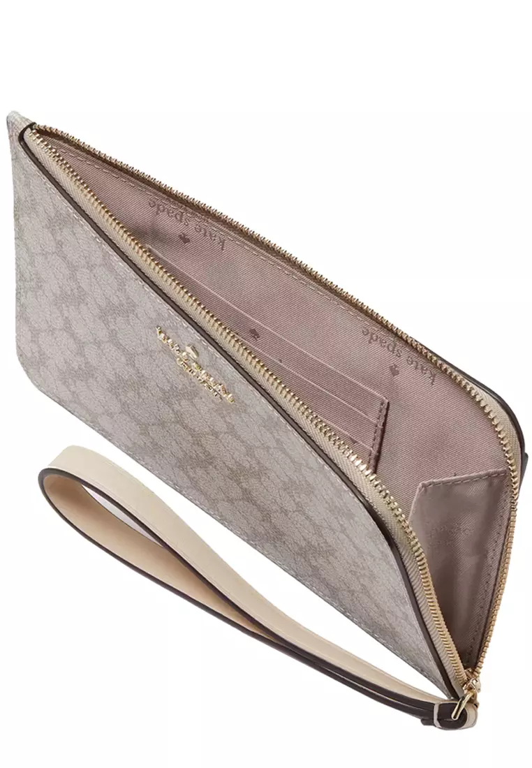 Lucy Spade Flower Medium L-Zip Wristlet in Dark Mushroom Cap Multi KG487