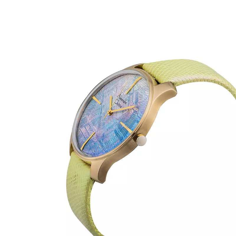 Jam Tangan Pria Alexandre Christie Signature AC 8532 MH LGPMS Watch Mother Of Pearl Dial Green Leather Strap