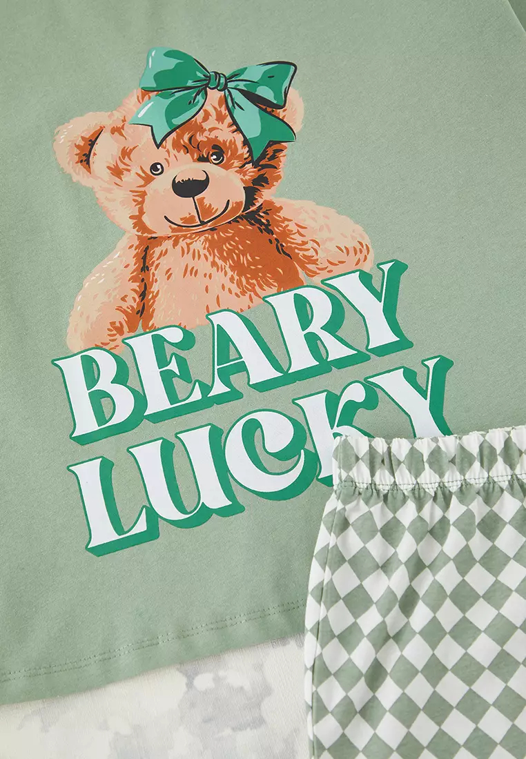 Mint 100% Cotton Teddy Bear Shorts Knitted Pajama Set THMSS25PT00409