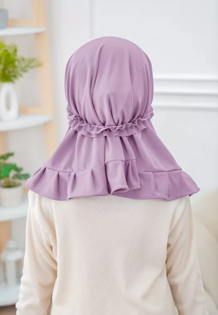 Cotton Bee - Ziva Ruffle Instan | Hijab Instan Anak | Kerudung Jilbab Bergo Tali Anak - Purple Hebe - M