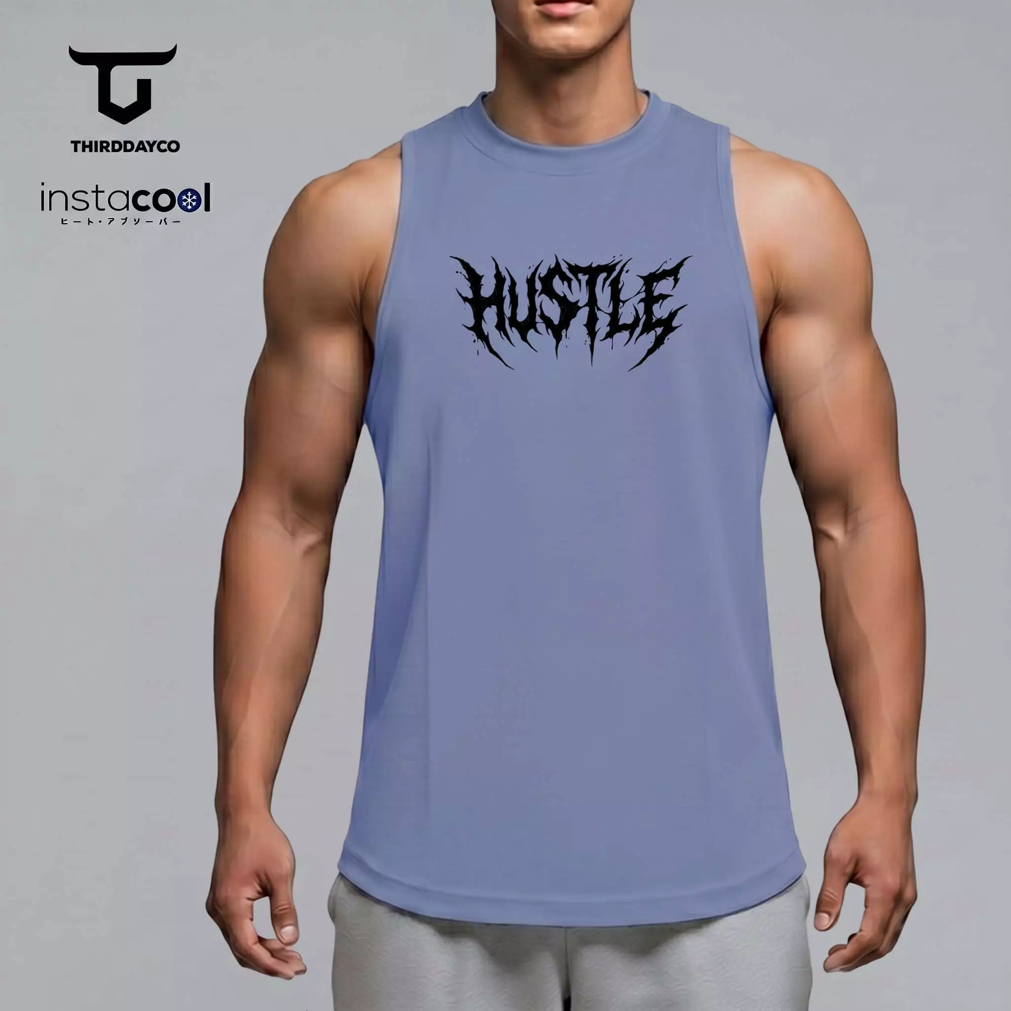 THIRDDAY Kaos Kutung Gym Pria InstaCool | Tanktop Olahraga Adem Dingin Instacool Quick Dry Stretch Fitness Training | hustle country blue SVN MUA67
