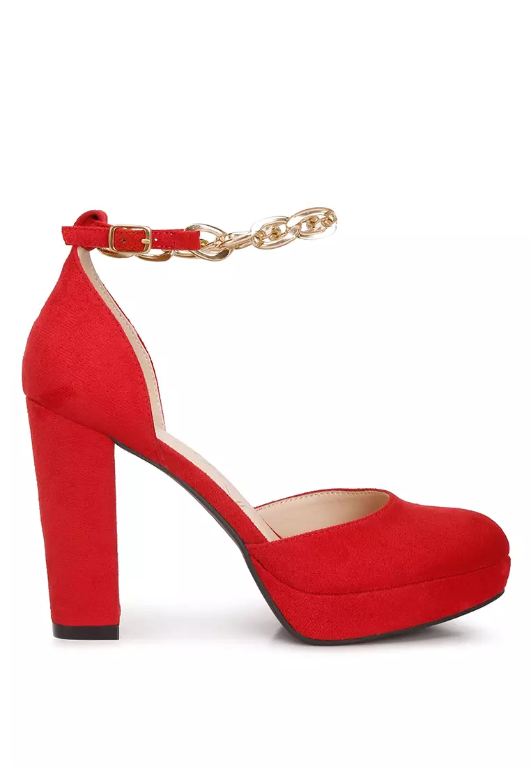 Discount on London Rag  shoes - SKU: Red Ankle Strap Platform Heel Sandals