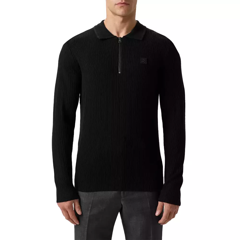 Sastoro Zip Knitted Long Sleeves Polo Shirt Black