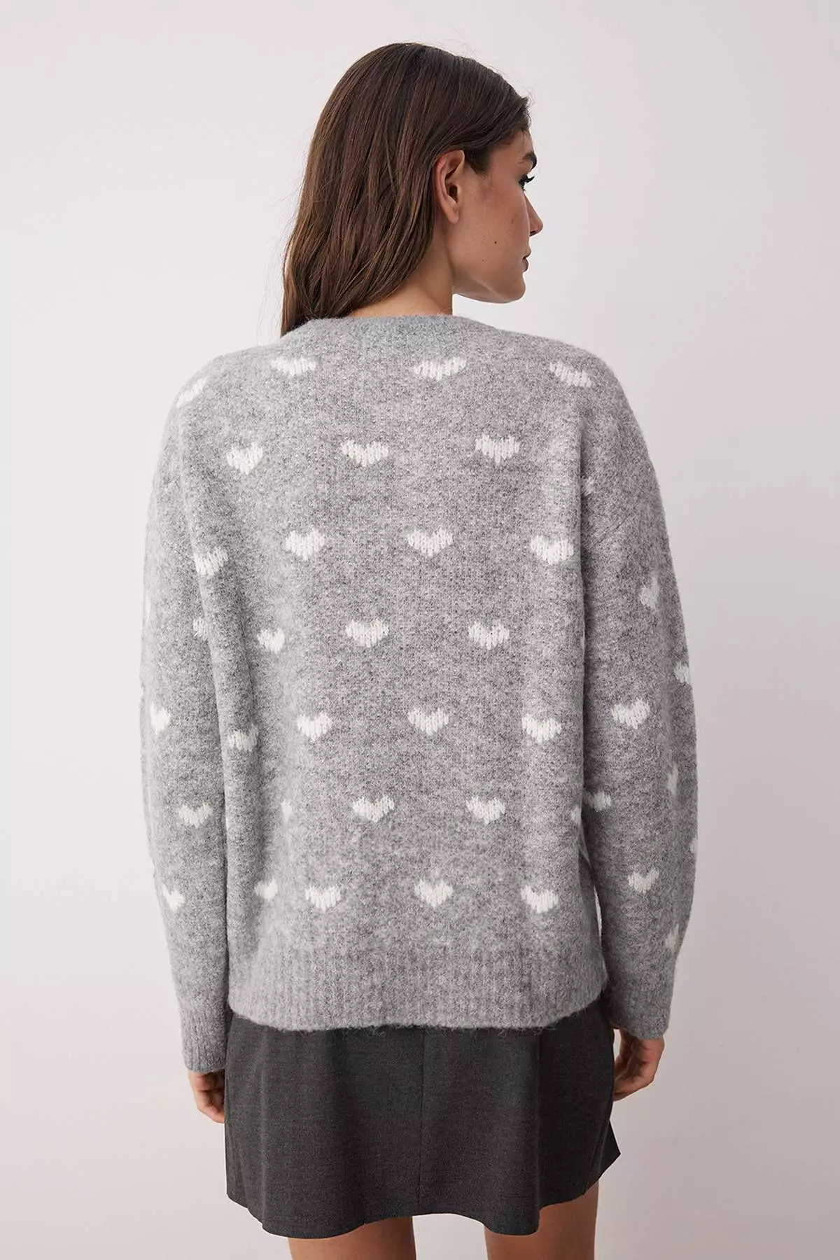 Gray Wool Blend Kalp Patterned Oversize/Wide Pattern Knitwear Sweater Twoaw26Kz00018