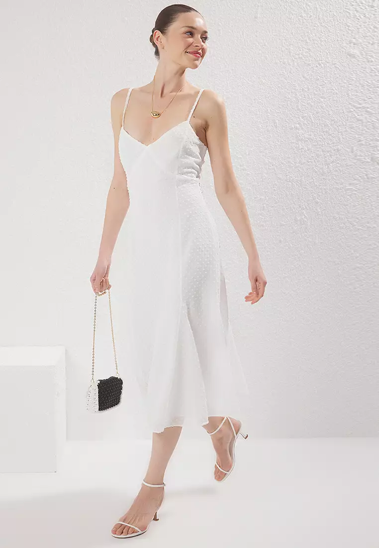 White Plain A-Line Midi Woven Dress TWOSS25EL00558