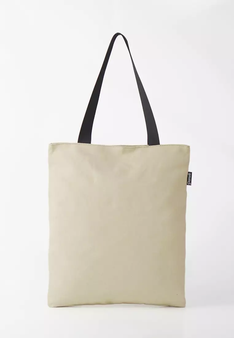 Tas Tote Bag Wanita Bahan Kanvas Penutup Resleting Yarra Series - Cream