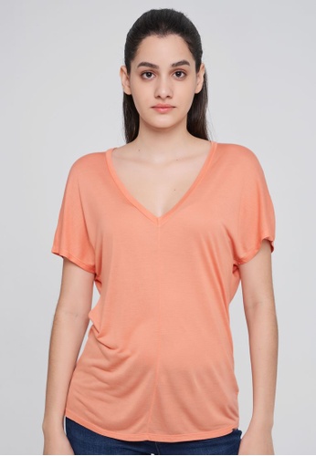 Sisley pink V-neck T-shirt 16495AAC5262E7GS_1