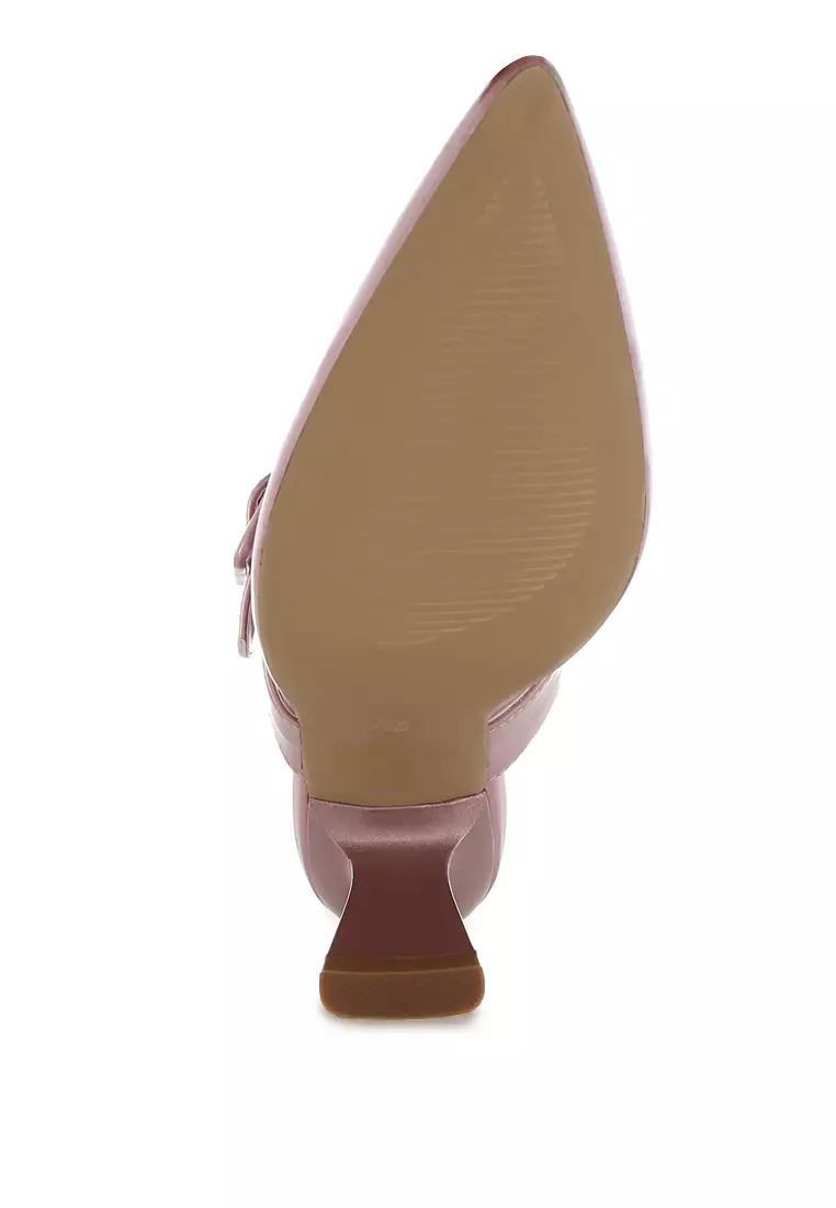 Large Buckle Kitten Heel Mules In Pink