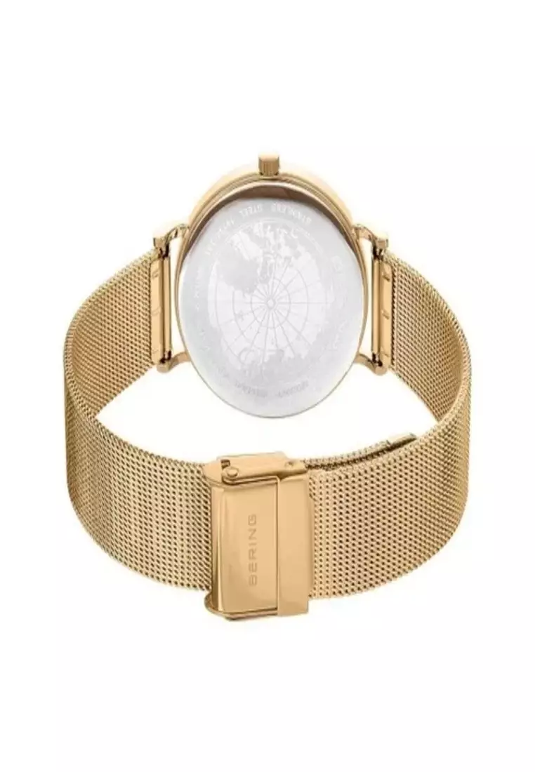 Women's Gold Steel Mesh Bracelet and White Dial Quartz Watch - 14134-331