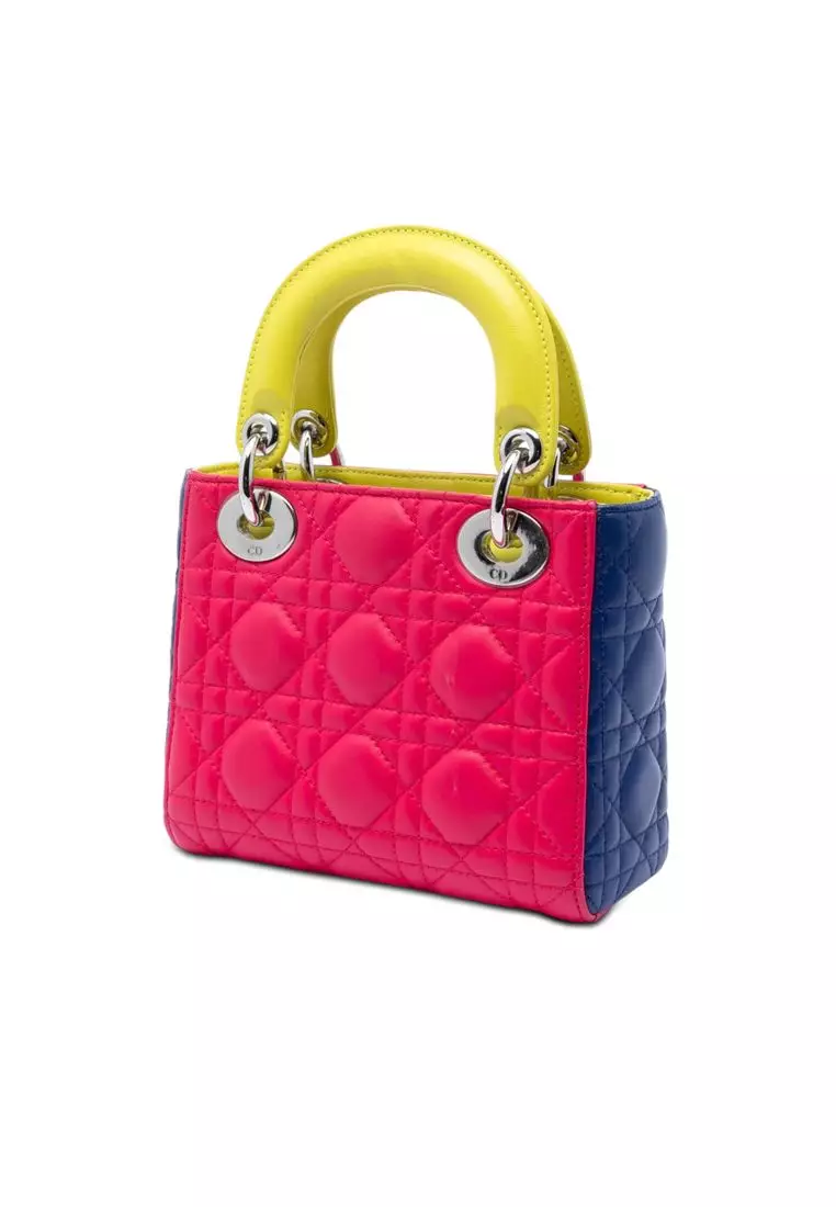 Pre-Loved Dior Mini Tricolor Lambskin Cannage Lady Dior