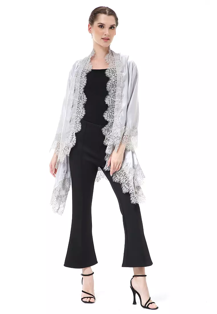 Reine Atasan Wanita Outer Kebaya Traditional Design Material Silk ORIGINAL - Gray