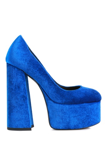 London Rag Blue Platform Heel Velvet Pumps | ZALORA Malaysia