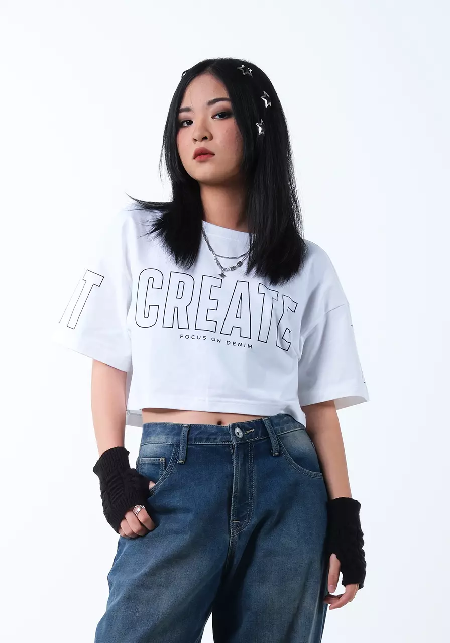 Kaos Wanita Cropped Emma White