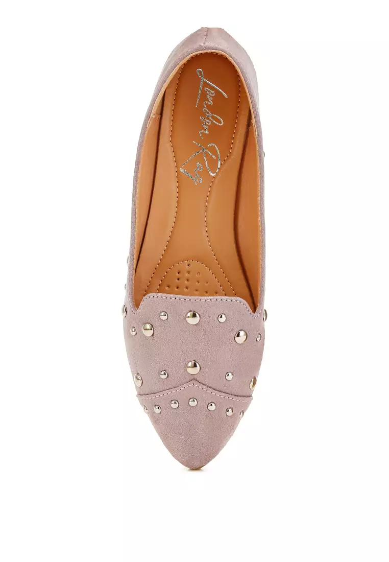 Stud Embellished Ballet Flats in Lilac